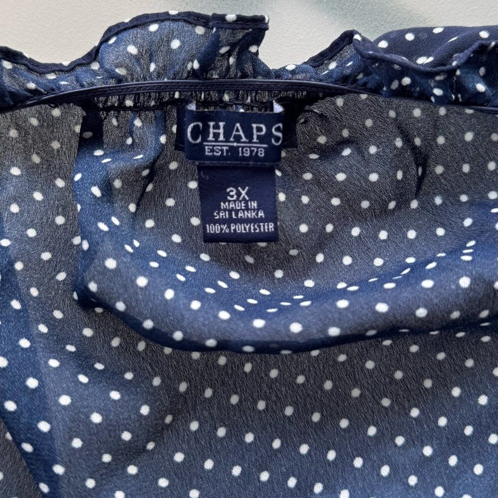 Chaps Women’s Sheer Blouse 3X Navy Blue White Polka Dot Lightweight Boho Top - Picture 3 of 3